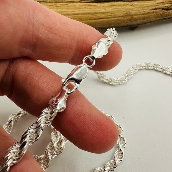 Solid Sterling Silver Italian Rope Chain Unisex - Picture 4 of 5